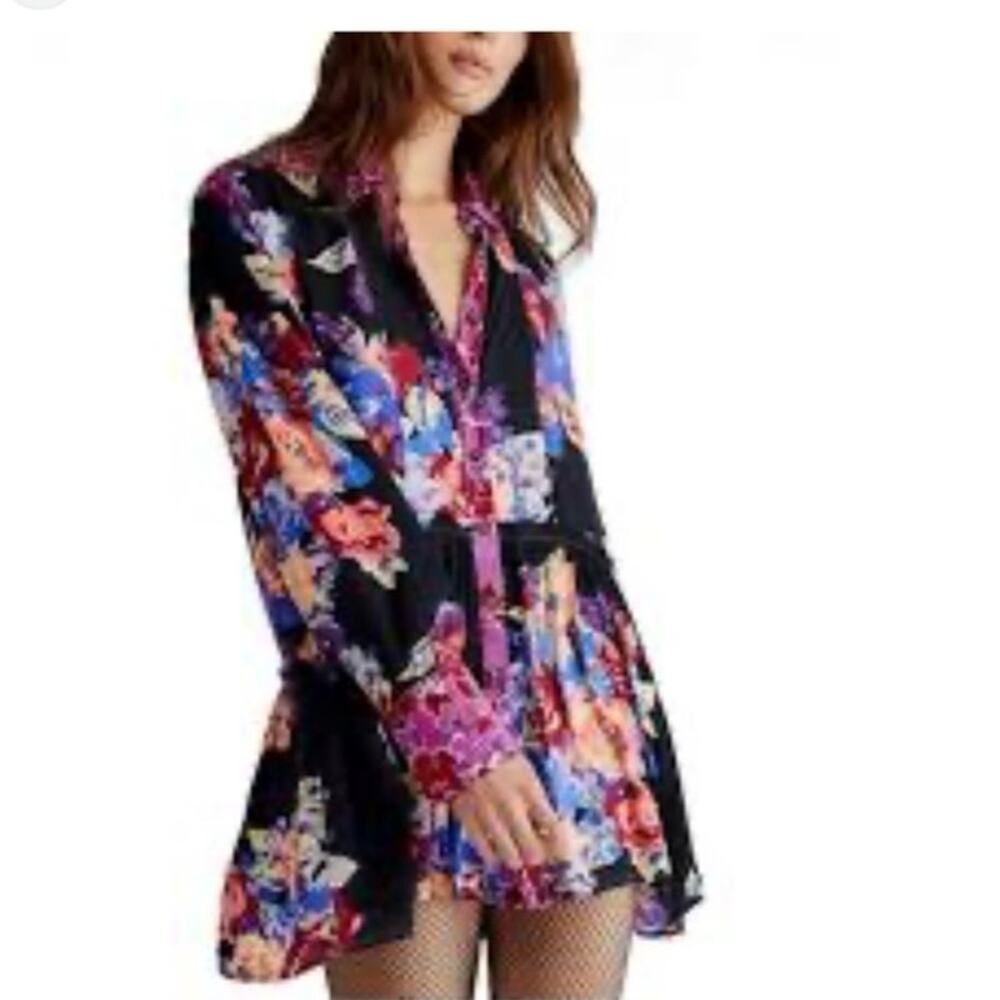 Free People Brunch a Bunch Floral Long Sleeve Tunic/Mini Dress Small